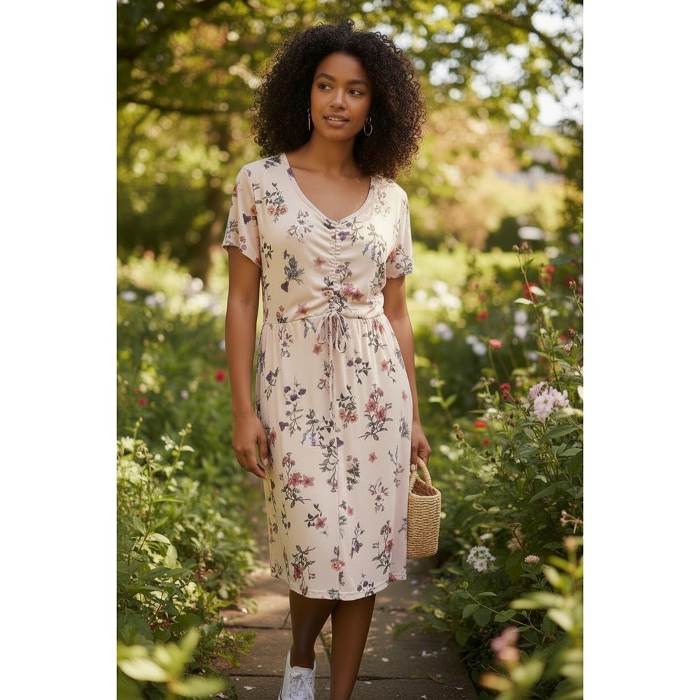 Wallflower‎ Cream Color Floral Cottagecore Fairy Midi Dress Women XL Boho